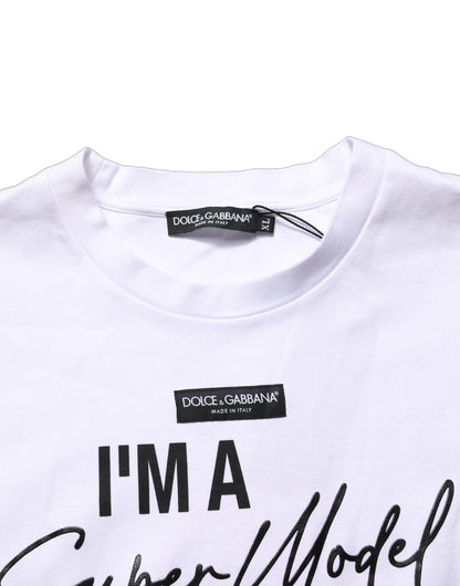 Dolce & Gabbana White I'm A Super Model Fan Print Jersey T-shirt