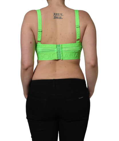 Dolce & Gabbana Neon Green Soft Cup Logo-Trim Bra Cropped Top