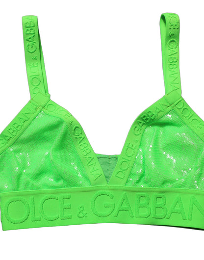 Dolce & Gabbana Neon Green Soft Cup Logo-Trim Bra Cropped Top
