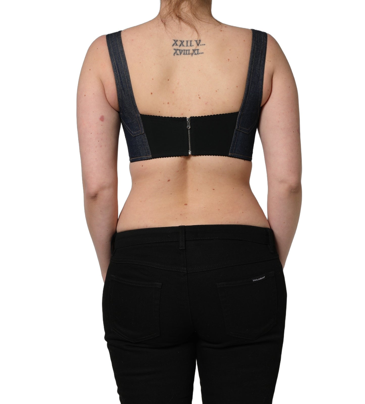 Dolce & Gabbana Black Denim Corset Bralette Cotton Cropped Top