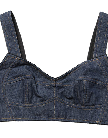 Dolce & Gabbana Black Denim Corset Bralette Cotton Cropped Top