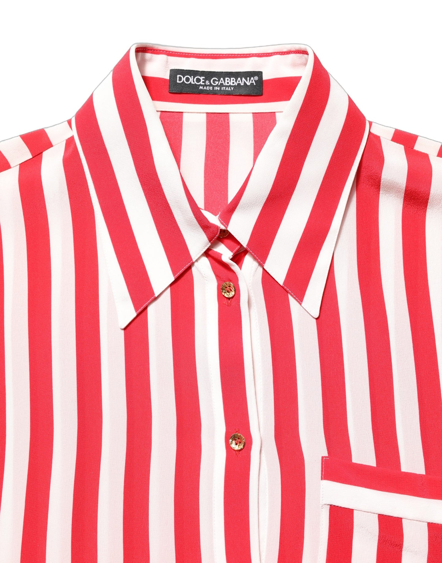 Dolce & Gabbana Red White Striped Long Sleeve Silk Blouse Top