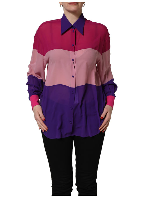 Dolce & Gabbana Women's Long-Sleeve Silk Blouse - Multicolor Patchwork