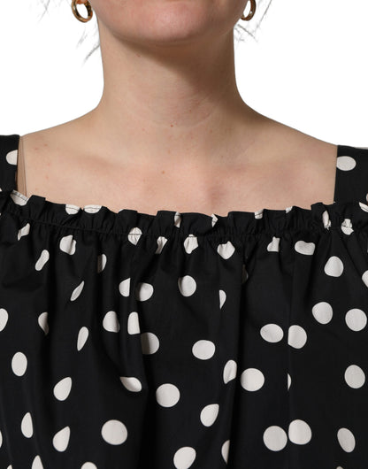 Dolce & Gabbana Black White Polka Dot Off Shoulder Top