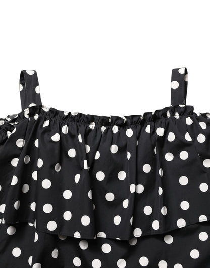 Dolce & Gabbana Black White Polka Dot Off Shoulder Top