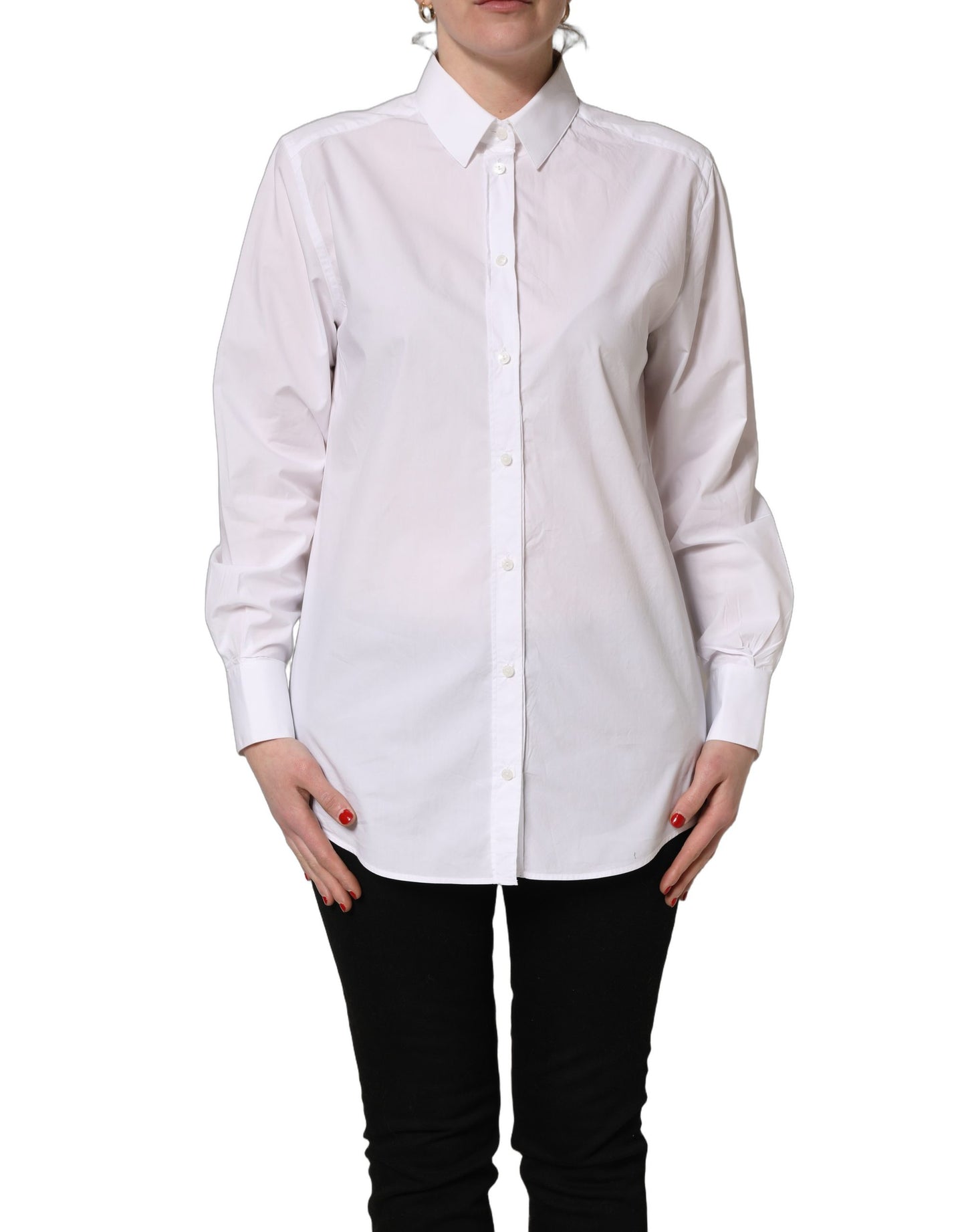 Dolce & Gabbana White Cotton Long Sleeve Button-Up Shirt Top