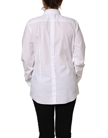 Dolce & Gabbana White Cotton Long Sleeve Button-Up Shirt Top
