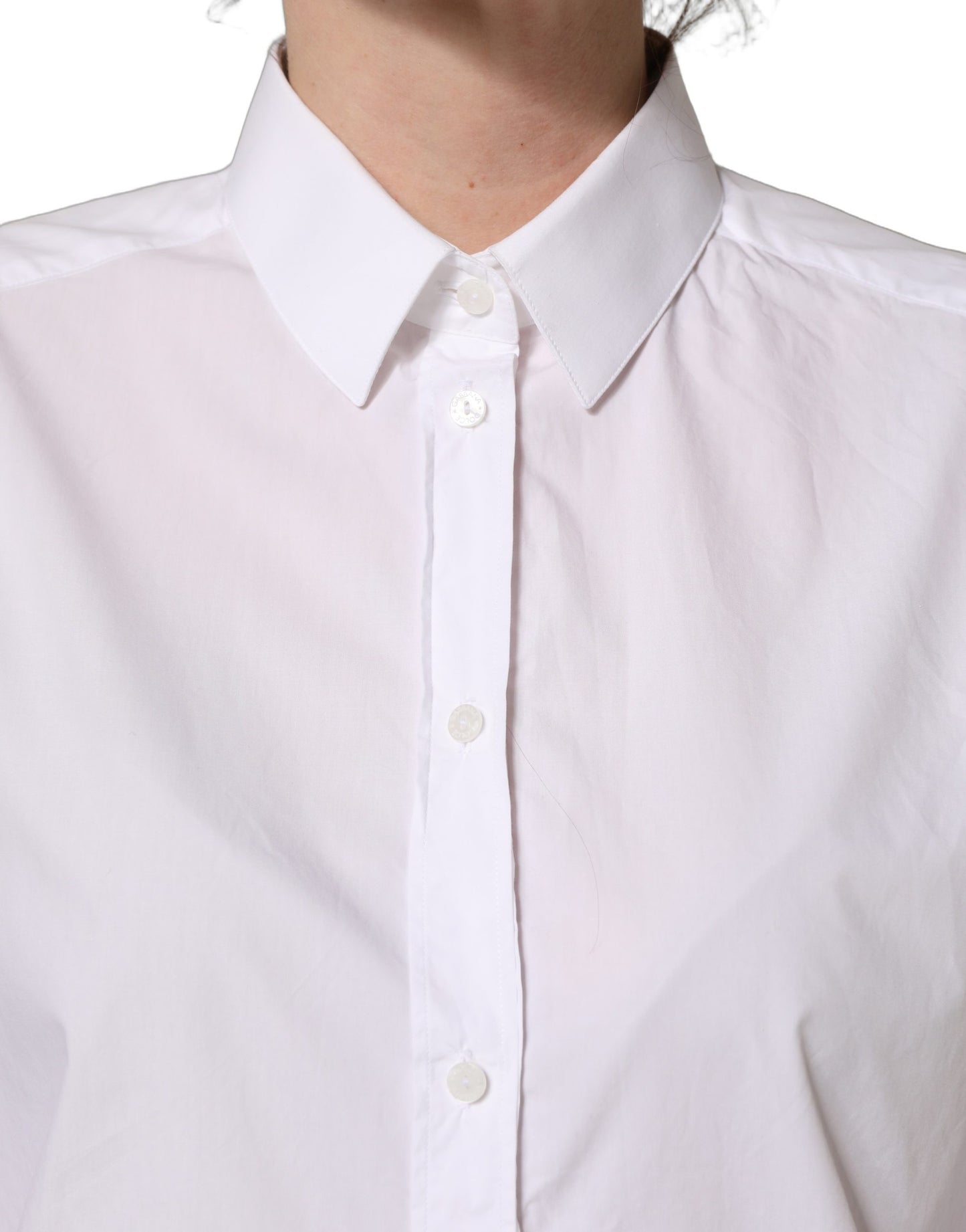 Dolce & Gabbana White Cotton Long Sleeve Button-Up Shirt Top