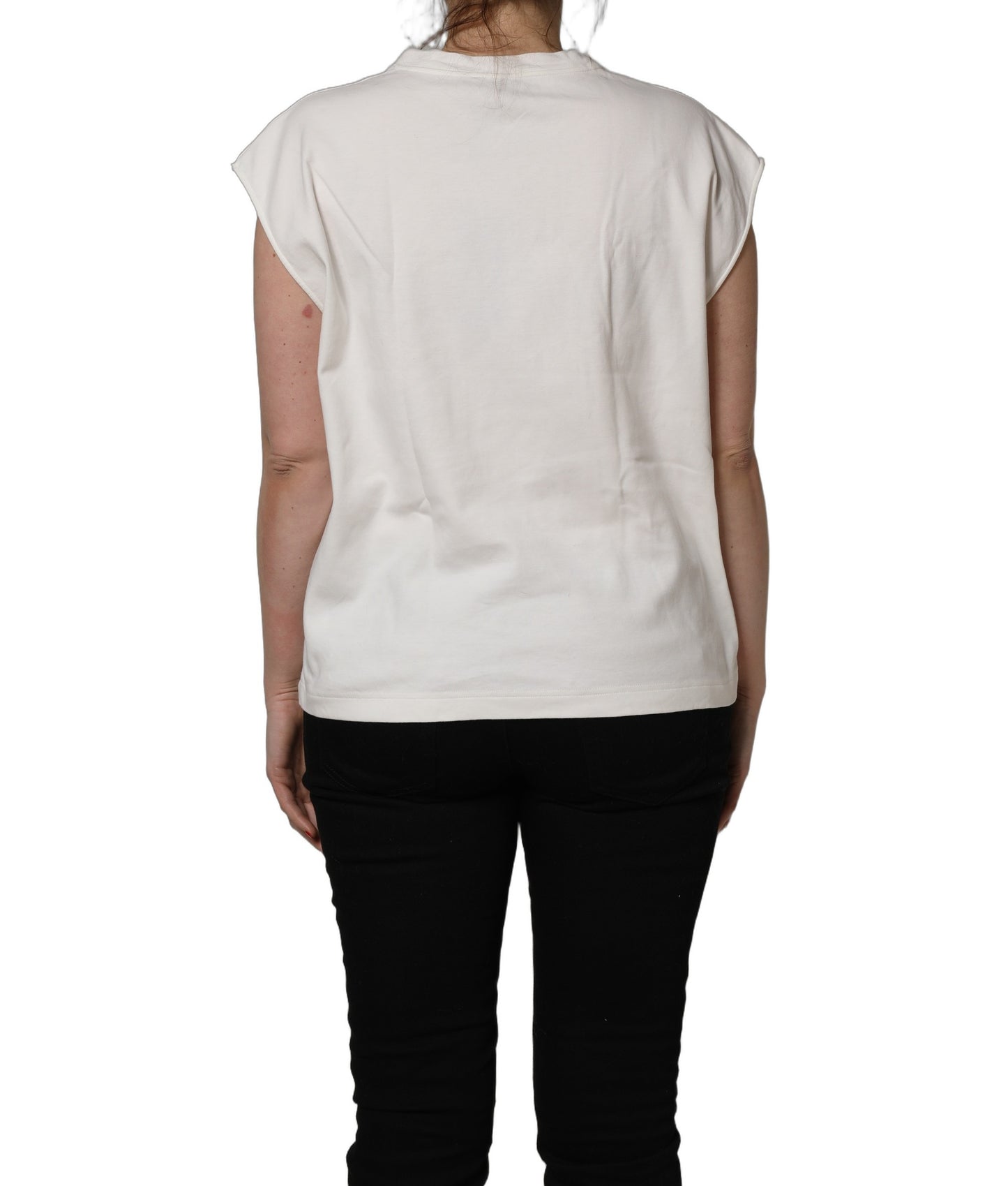 Dolce & Gabbana White Cotton Graphic Sleeveless Tank Top