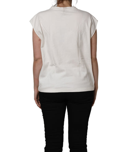 Dolce & Gabbana White Cotton Graphic Sleeveless Tank Top