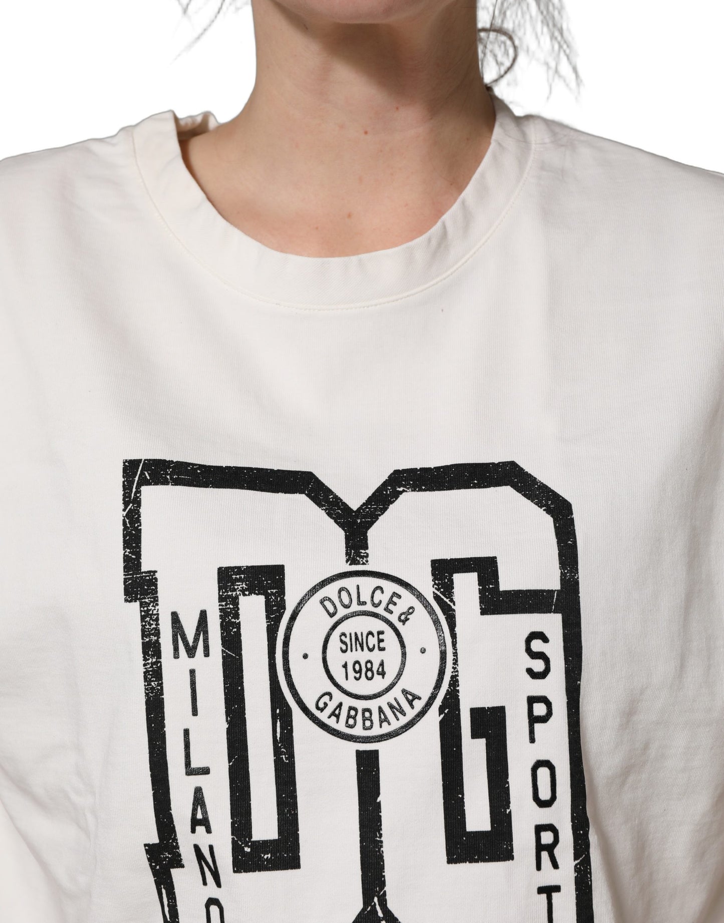 Dolce & Gabbana White Cotton DG Logo Print Cropped Jersey Top
