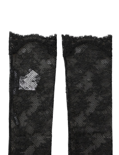 Dolce & Gabbana Black Floral Lace Nylon Stretch Knee Socks