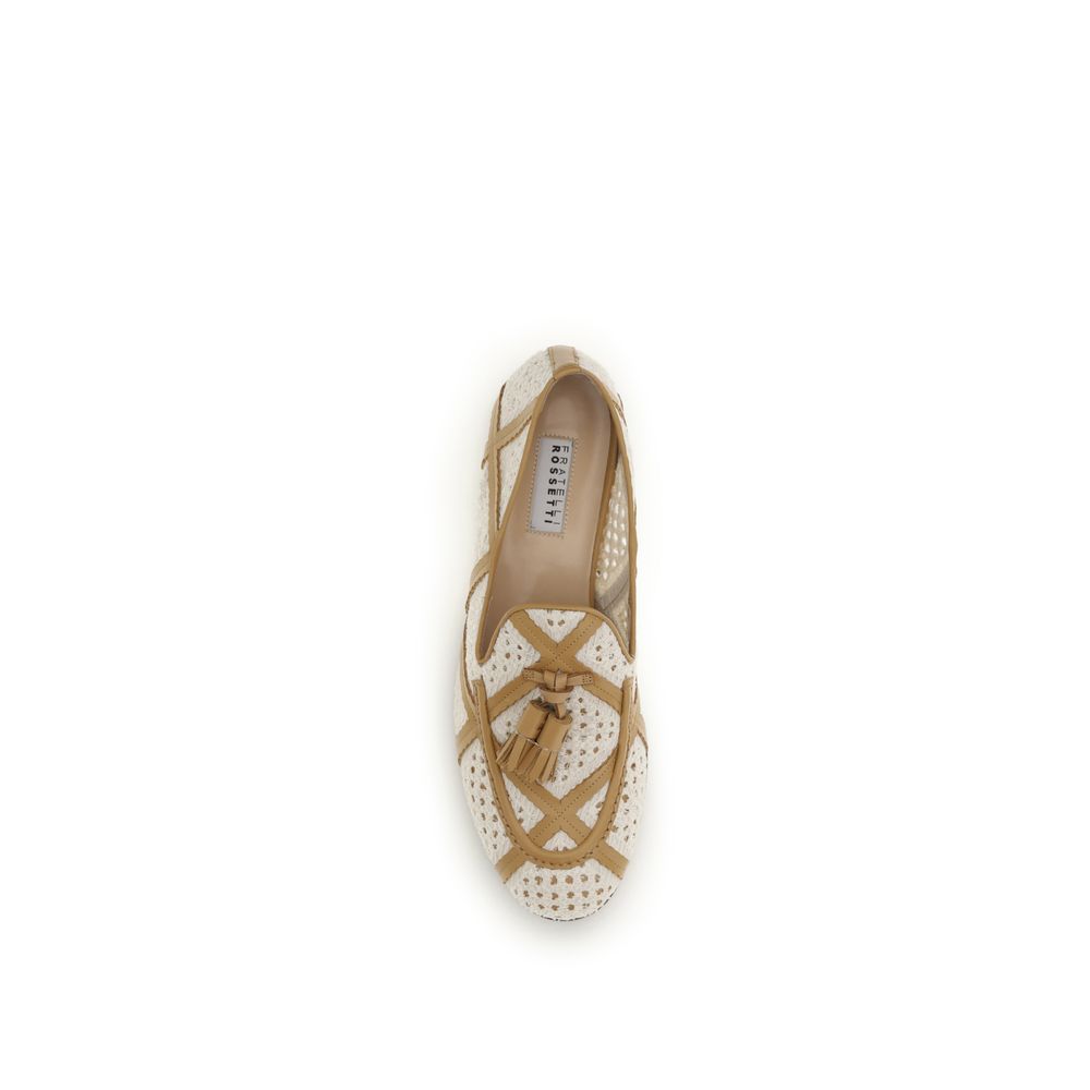 Flat Loafer Slip-On Shoes by Fratelli Rossetti for women in bos taurus grained calf leather & linen beige features an effortless chic silhouette, showcasing the Brera Women's Bos Taurus Grained Calf Leather & Linen Flat Loafer Slip-On Shoes design with an effortless chic flat and a for a effortless chic look.