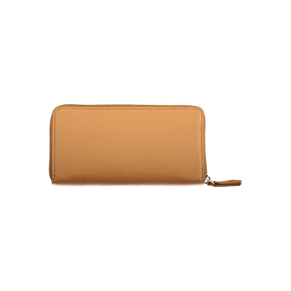 Wallet by Mario Valentino for women in polyurethane brown & signature showcases a refined silhouette, artfully capturing the essence of the refined Polyurethane Wallet design with functional .