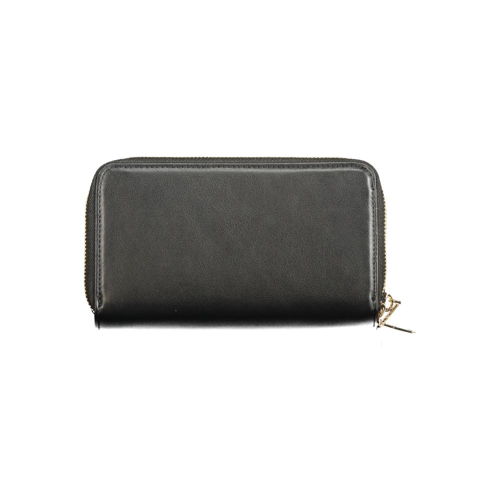 Wallet by Mario Valentino for women in polyurethane black showcases a refined silhouette, artfully capturing the essence of the refined Polyurethane Wallet design with functional .