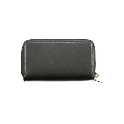 Wallet by Mario Valentino for women in polyurethane black showcases a refined silhouette, artfully capturing the essence of the refined Polyurethane Wallet design with functional .