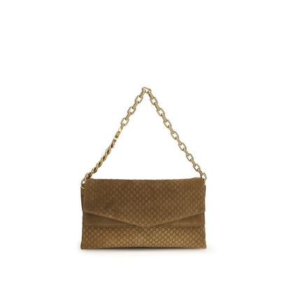 Large Shoulder Flap Handbag by Gucci for women in raffia & suede leather beige, camel & signature features an refined silhouette, showcasing a secure flap, magnetic & button, ample , and versatile shoulder-strap for a sophisticated refined aesthetic.