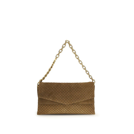Large Shoulder Flap Handbag by Gucci for women in raffia & suede leather beige, camel & signature features an refined silhouette, showcasing a secure flap, magnetic & button, ample , and versatile shoulder-strap for a sophisticated refined aesthetic.