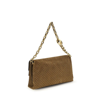 Large Shoulder Flap Handbag by Gucci for women in raffia & suede leather beige, camel & signature features a refined silhouette, showcasing a secure flap, magnetic & button, organized , and versatile shoulder-strap for a refined finish.