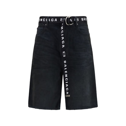 Denim Shorts by Balenciaga for men in denim cotton black & signature presents a contemporary silhouette, featuring a contemporary regular-fit and short with a contemporary mid rise for a sophisticated summer look.