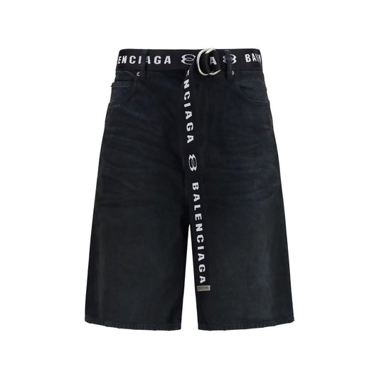 Denim Shorts by Balenciaga for men in denim cotton black & signature presents a contemporary silhouette, featuring a contemporary regular-fit and short with a contemporary mid rise for a sophisticated summer look.