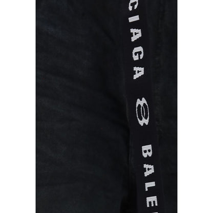 Denim Shorts by Balenciaga for men in denim cotton black & signature presents a utilitarian silhouette, showcasing a utilitarian regular-fit with a short and mid rise.