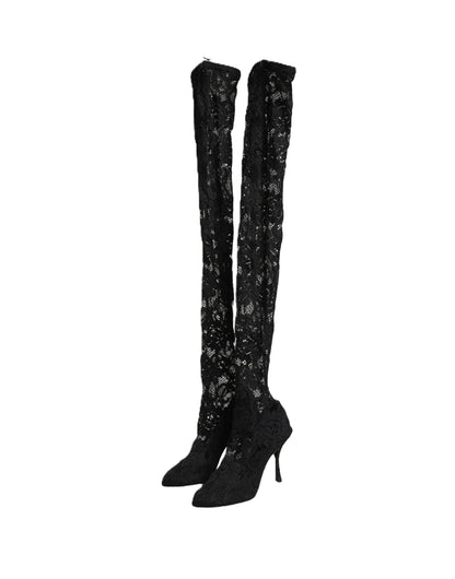 Dolce & Gabbana Black Taormina Lace Socks Boots Pumps Shoes