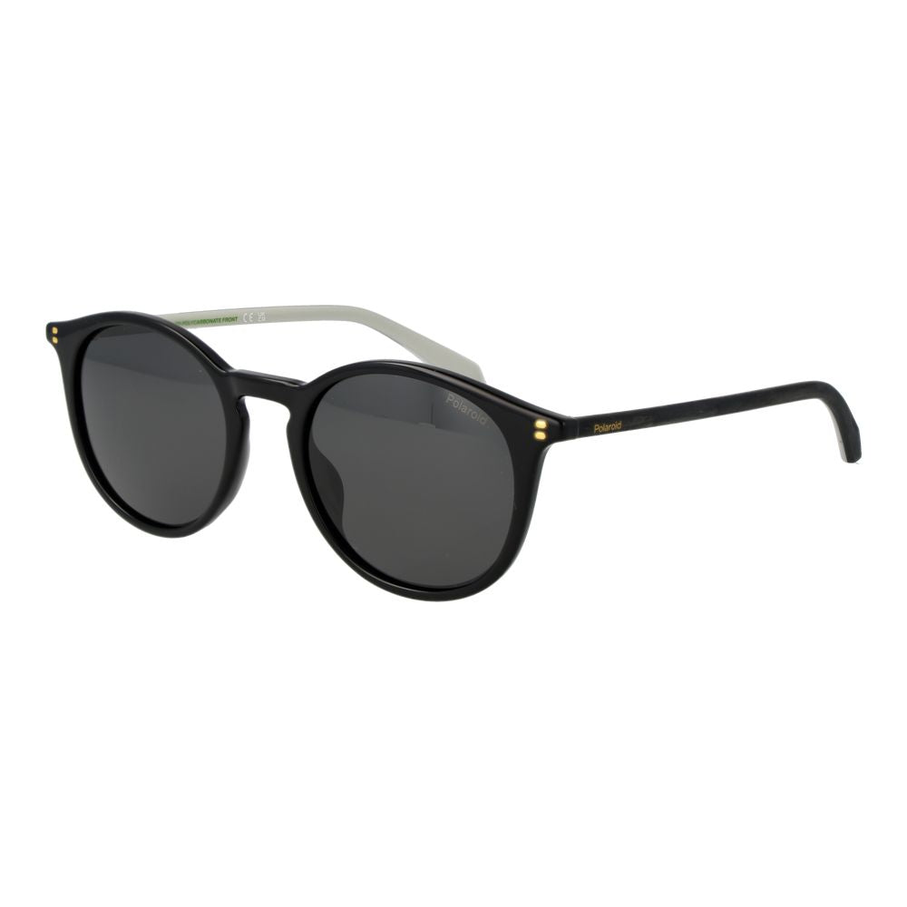 Sunglasses by Polaroid for men in polycarbonate & metal black features an lustrous full-rim panto frame design with black coloured frame detailing and polarized category-3-dark-tint lens for a lustrous aesthetic.