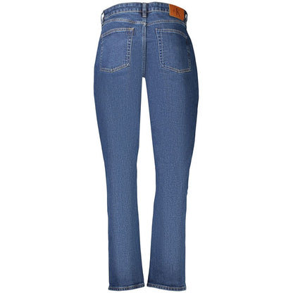 Jeans by Calvin Klein for women in stretch denim cotton blue features an refined tailoring silhouette, showcasing a premium straight-leg with a and long cut for a refined tailoring look.