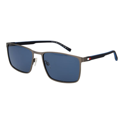Sunglasses by Tommy Hilfiger for men in gray features an lustrous rectangle full-rim frame design with gunmetal coloured frame detailing and non-polarized category-3-dark-tint lens for a lustrous aesthetic.