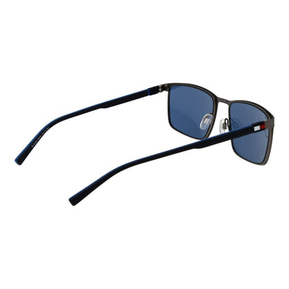 Sunglasses by Tommy Hilfiger for men in gray showcases a ethereal silhouette, featuring gunmetal coloured frame rectangle full-rim frame design with non-polarized category-3-dark-tint lens for a ethereal finish.