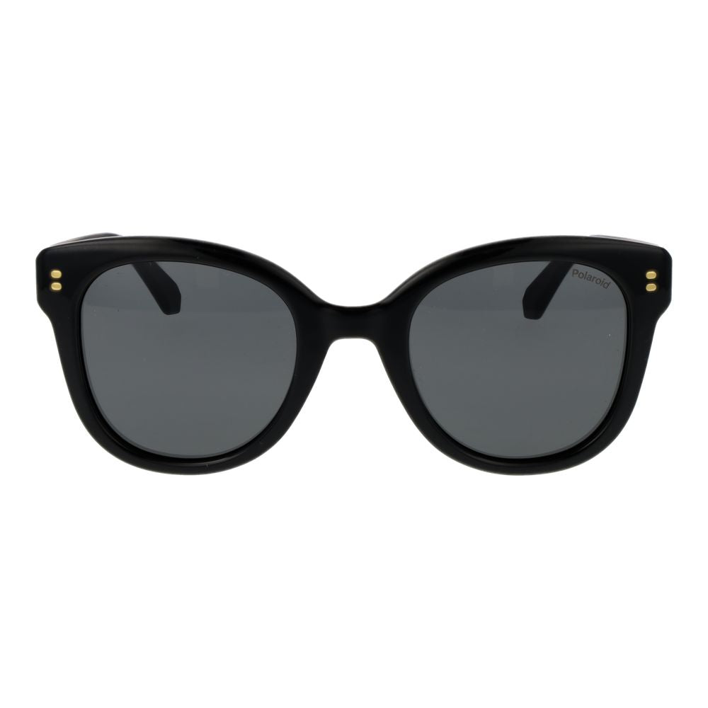 Sunglasses by Polaroid for women in polycarbonate black features an ethereal full-rim round frame design with black coloured frame frames and polarized category-3-dark-tint lens for a ethereal finish.