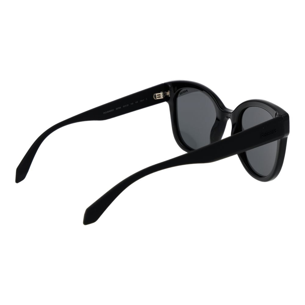 This Sunglasses by Polaroid for women in polycarbonate black presents a sumptuous silhouette, showcasing a sumptuous full-rim round frame design in black coloured frame and high-performance polarized category-3-dark-tint lens.