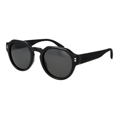 Sunglasses by Polaroid for men in polycarbonate black features a sumptuous silhouette, showcasing a sumptuous full-rim round frame design in black coloured frame with high-performance polarized category-3-dark-tint lens.