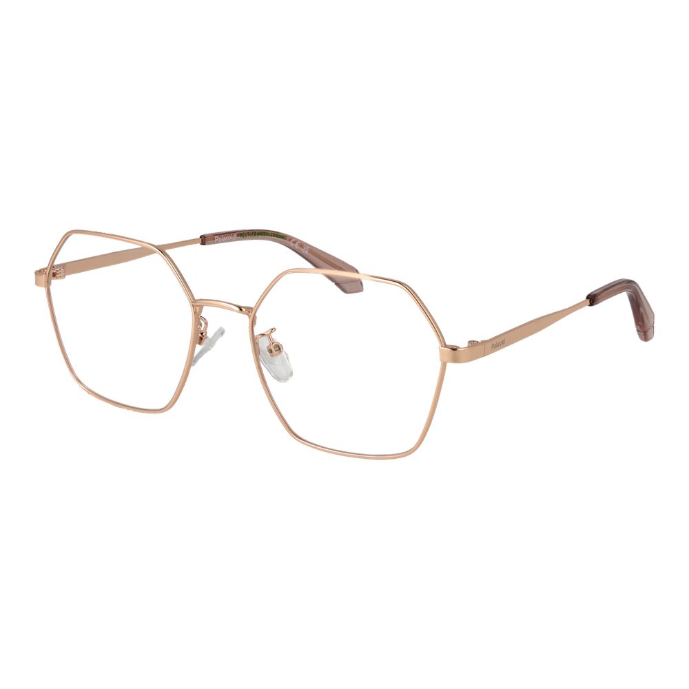 Eyeglasses Frames by Polaroid for women in metal and rose-gold showcases a refined silhouette, detailed with a rose-gold coloured frame finish and a sophisticated full-frame frame design.