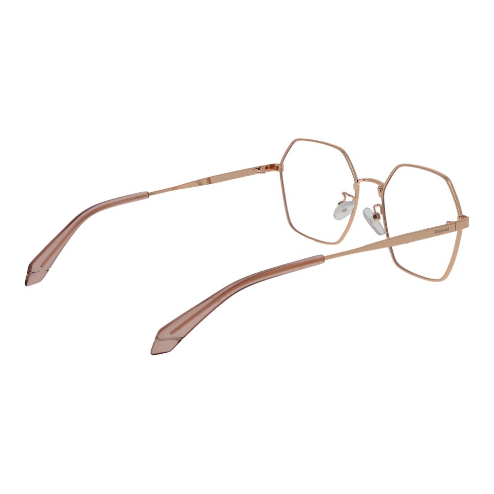 Eyeglasses Frames by Polaroid for women in metal and rose-gold showcases a refined silhouette, detailed with a rose-gold coloured frame finish and a sophisticated full-frame frame design.