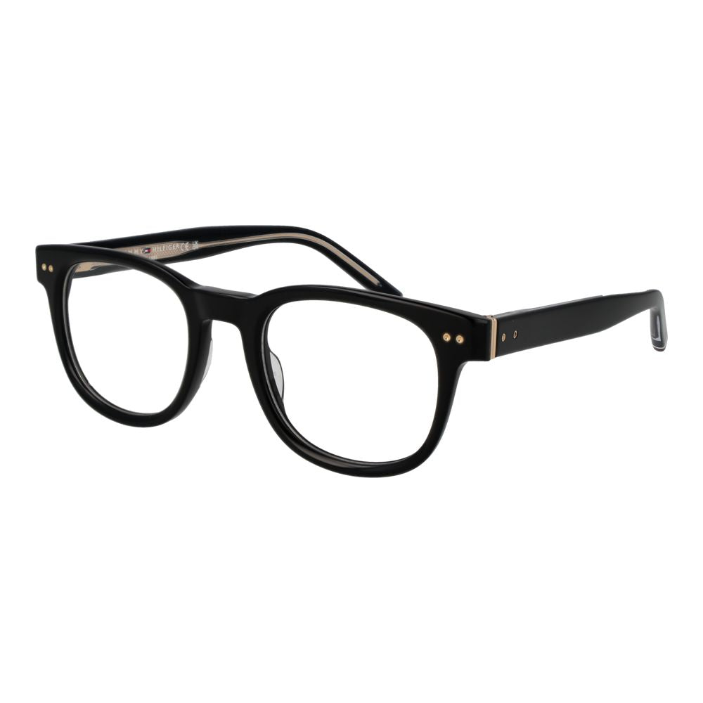 Eyeglasses Frames by Tommy Hilfiger for men in acetate black features a refined silhouette, showcasing a refined black coloured frame and full-frame frame design for a sophisticated, premium look.