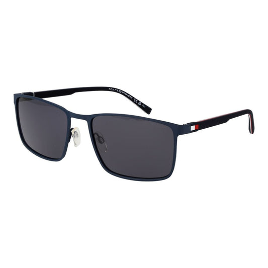 Sunglasses by Tommy Hilfiger for men in metal blue features an lustrous rectangle full-rim frame design with blue coloured frame detailing and non-polarized category-3-dark-tint lens for a lustrous aesthetic.