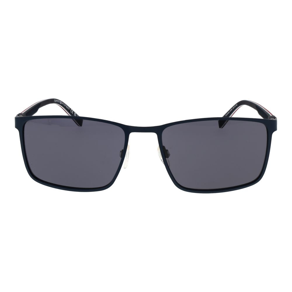 This Sunglasses by Tommy Hilfiger for men in metal blue presents a sumptuous silhouette, showcasing a sumptuous rectangle full-rim frame design in blue coloured frame and high-performance non-polarized category-3-dark-tint lens.