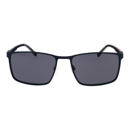 This Sunglasses by Tommy Hilfiger for men in metal blue presents a sumptuous silhouette, showcasing a sumptuous rectangle full-rim frame design in blue coloured frame and high-performance non-polarized category-3-dark-tint lens.