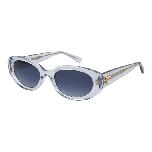Sunglasses by Tommy Hilfiger for women in acetate and blue presents a sumptuous silhouette, featuring blue coloured frame and full-rim oval frame design with gradient category-3-dark-tint lens for a sumptuous look.