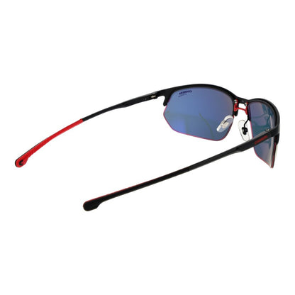 Sunglasses by Carrera Ducati for men in aluminium and black featuring an opulent rectangle half-rim frame design with a sophisticated black coloured frame finish and high-performance mirrored category-2-medium-tint lens.