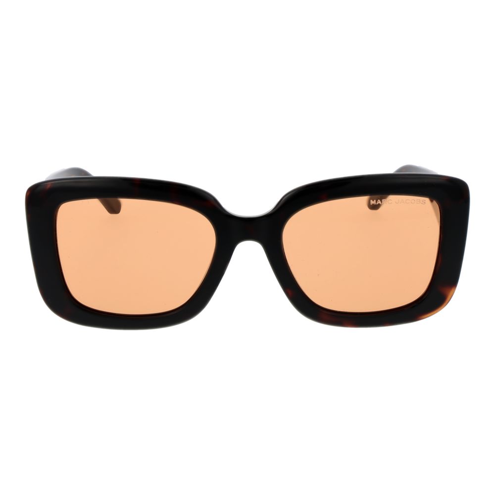 Sunglasses by Marc Jacobs for women in plastic brown features an lustrous full-rim square frame design with brown coloured frame detailing and non-polarized category-1-light-tint lens for a lustrous aesthetic.