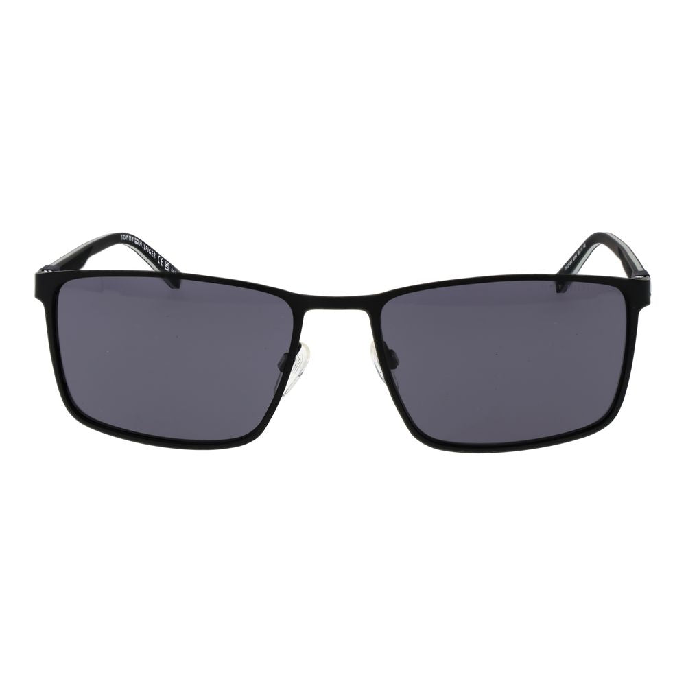 Sunglasses by Tommy Hilfiger for men in and black presents a sumptuous silhouette, featuring black coloured frame and rectangle full-rim frame design with non-polarized category-3-dark-tint lens for a sumptuous look.