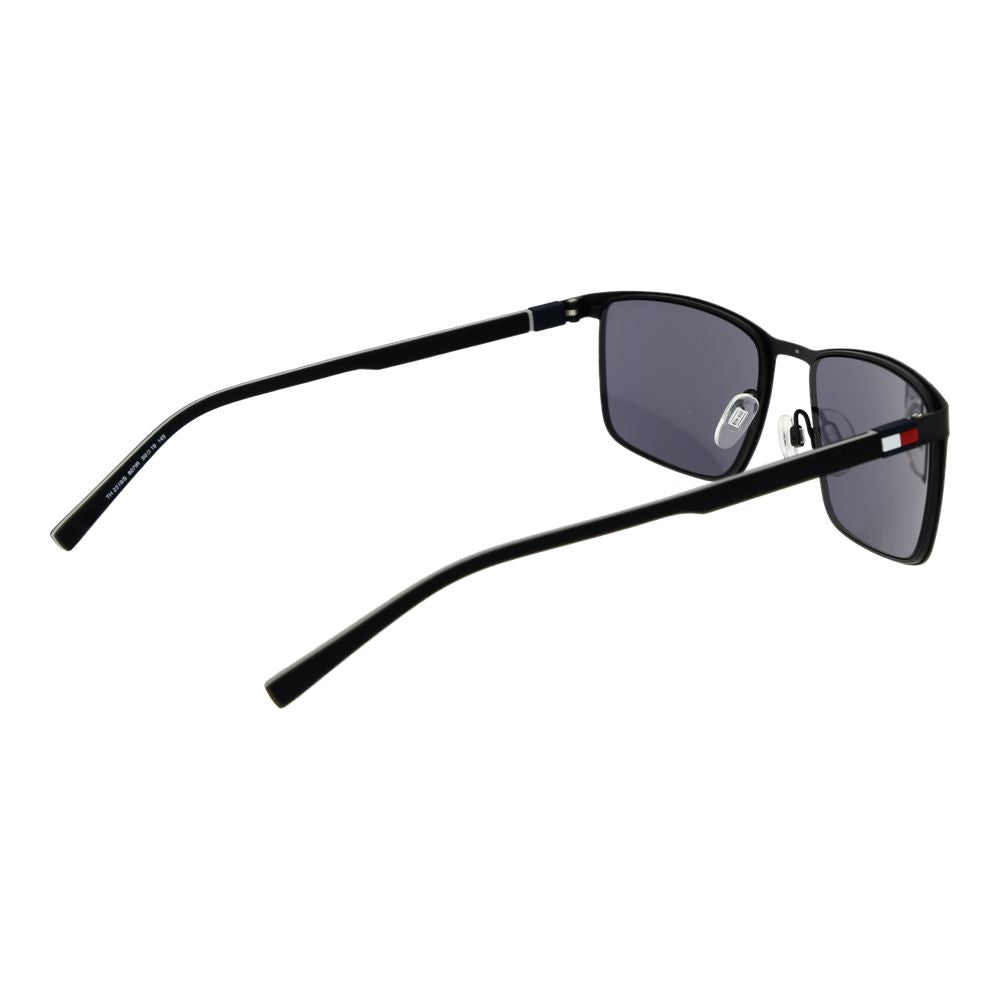 Sunglasses by Tommy Hilfiger for men in and black featuring an opulent rectangle full-rim frame design with a sophisticated black coloured frame finish and high-performance non-polarized category-3-dark-tint lens.
