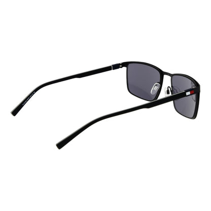 Sunglasses by Tommy Hilfiger for men in and black featuring an opulent rectangle full-rim frame design with a sophisticated black coloured frame finish and high-performance non-polarized category-3-dark-tint lens.