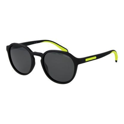 This Sunglasses by Polaroid for men in black presents a sumptuous silhouette, showcasing a sumptuous full-rim panto frame design in black coloured frame and high-performance polarized category-3-dark-tint lens.