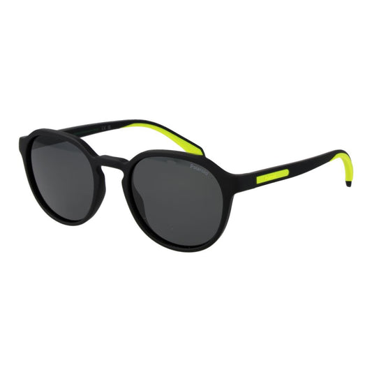 This Sunglasses by Polaroid for men in black presents a sumptuous silhouette, showcasing a sumptuous full-rim panto frame design in black coloured frame and high-performance polarized category-3-dark-tint lens.