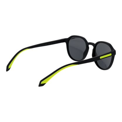 Sunglasses by Polaroid for men in and black featuring an opulent full-rim panto frame design with a sophisticated black coloured frame finish and high-performance polarized category-3-dark-tint lens.