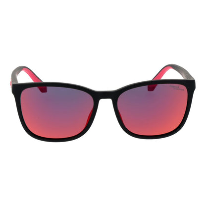 Sunglasses by Polaroid for women in polycarbonate and black presents a sumptuous silhouette, featuring black coloured frame and full-rim square frame design with polarized mirrored category-3-dark-tint lens for a sumptuous look.
